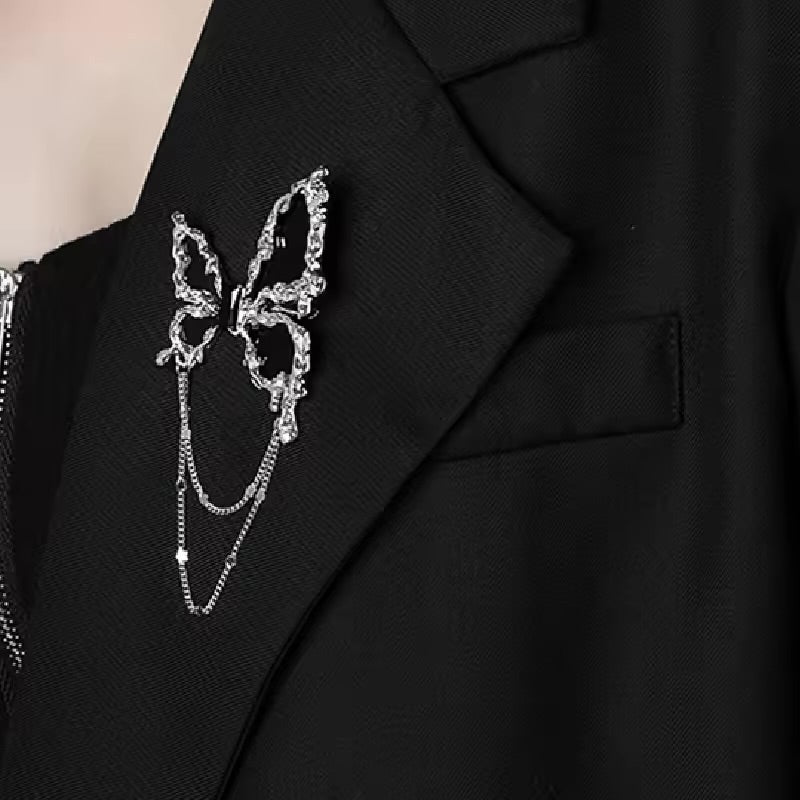 Metal Chain Butterfly Brooch Tassel Pendant for Women Men S4808128