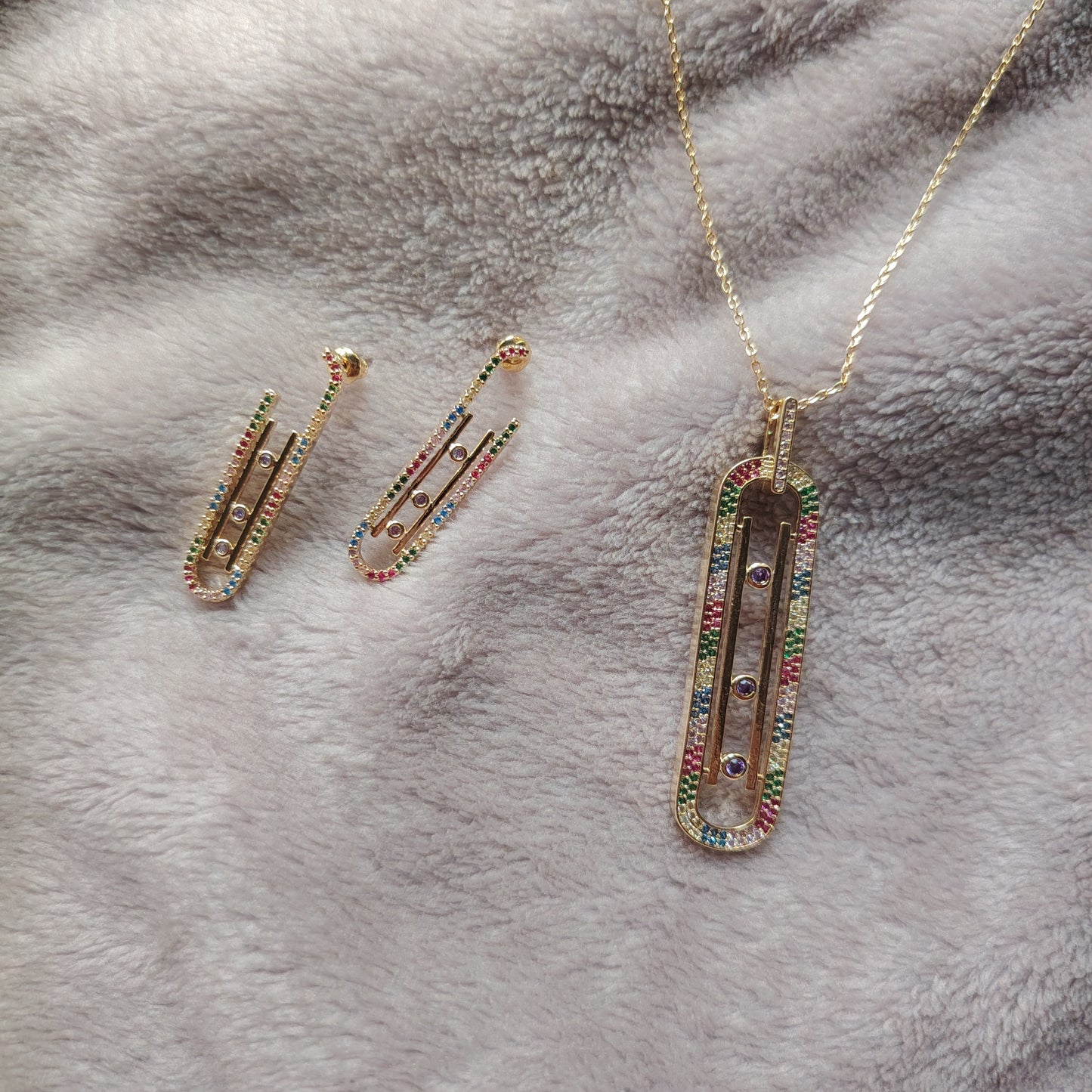 Luxury Geometry Link Stackable Pendant Necklace And Earrings S4538752