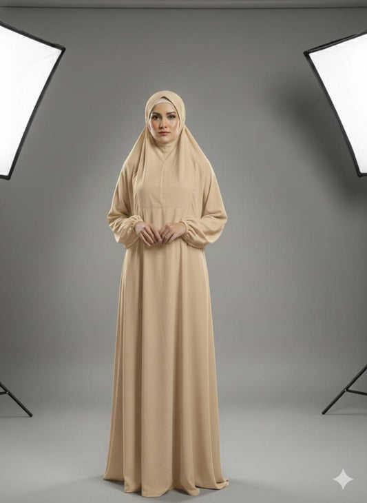 One Piece Prayer Dress with Attached Hijab and Travel Pouch | Salah Dress | Namaz Dress