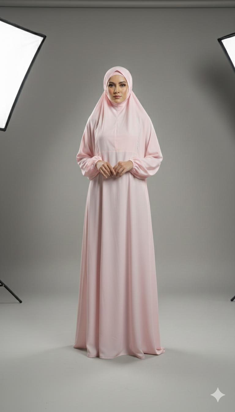 One Piece Prayer Dress with Attached Hijab and Travel Pouch | Salah Dress | Namaz Dress