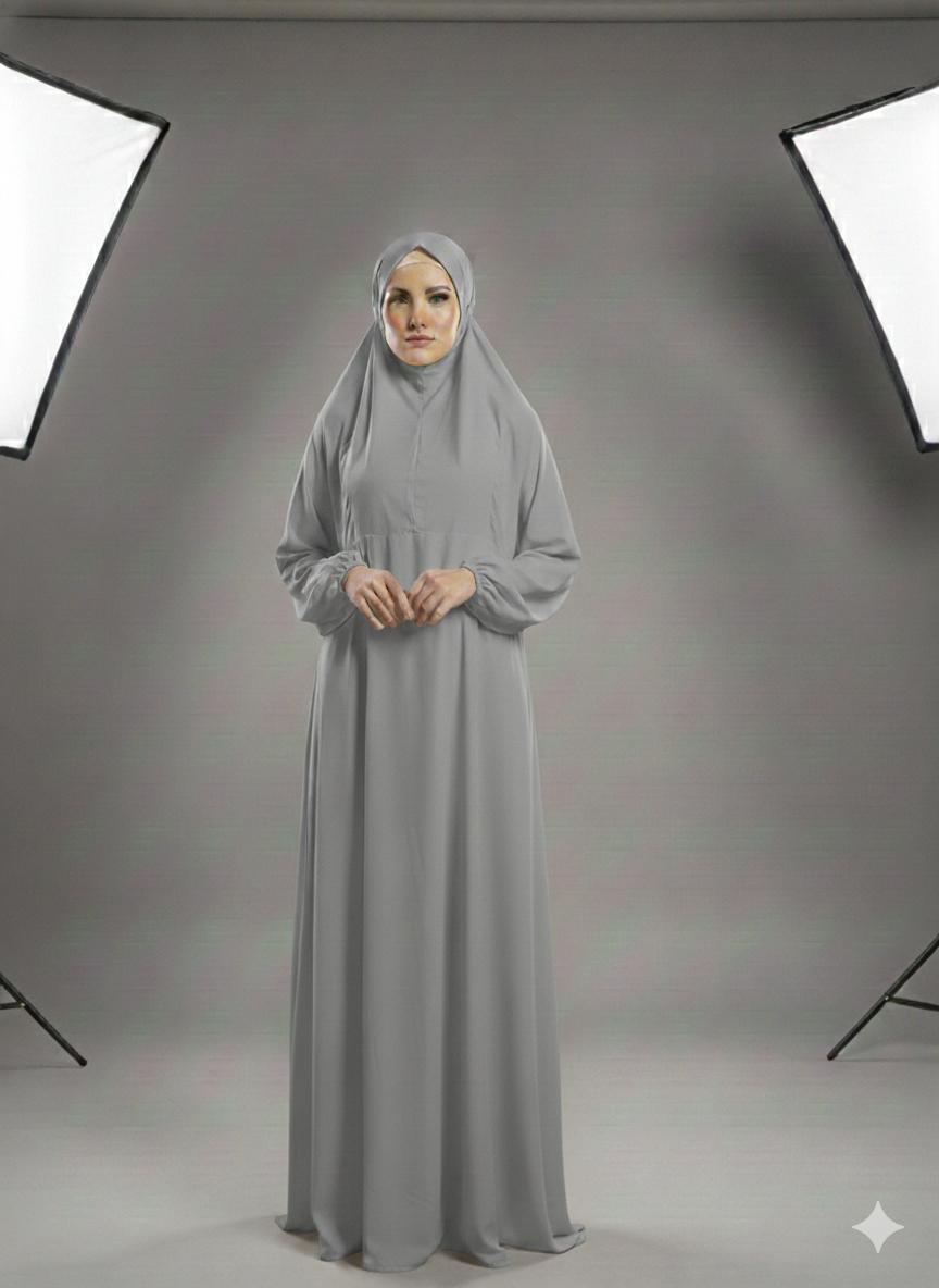 One Piece Prayer Dress with Attached Hijab and Travel Pouch | Salah Dress | Namaz Dress