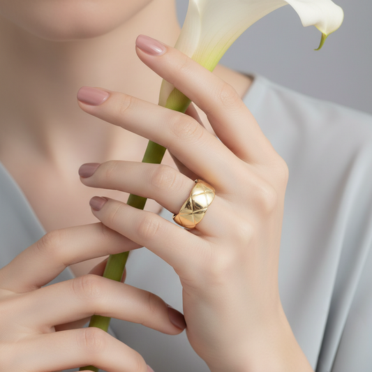 Gold Wide Rhombic Pattern Ring S3071182