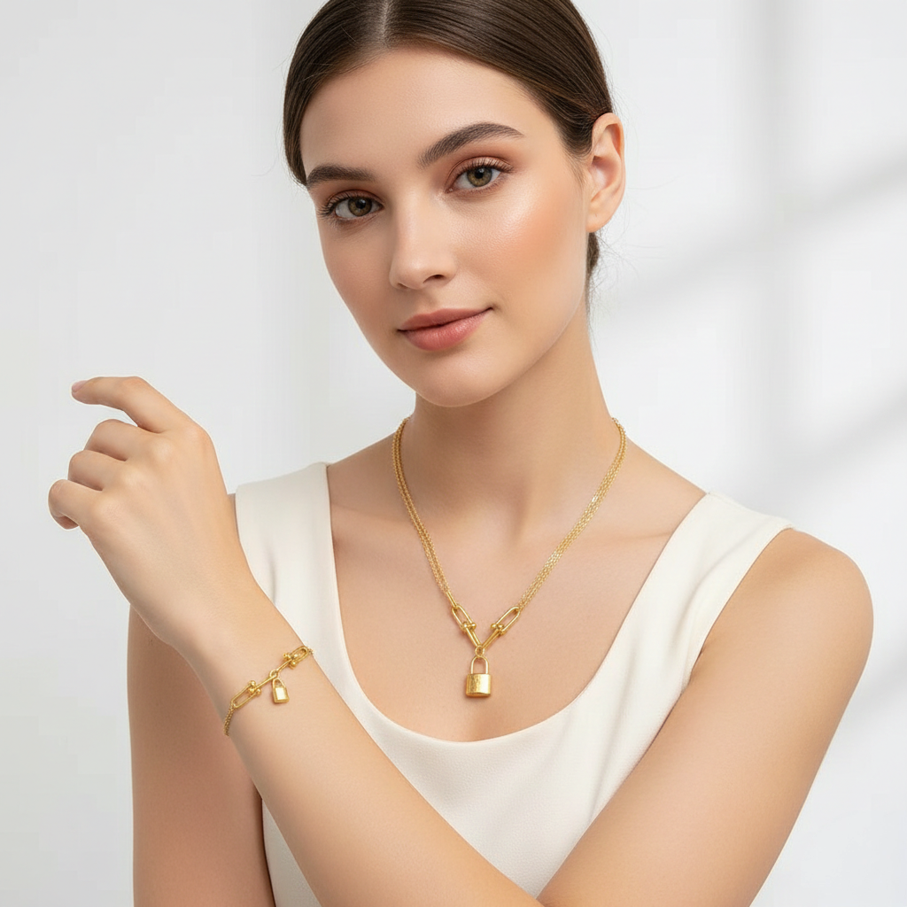 Women's High Quality Gold Plated Bracelet and Necklace X4500101