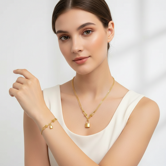 Women's High Quality Gold Plated Bracelet and Necklace X4500101