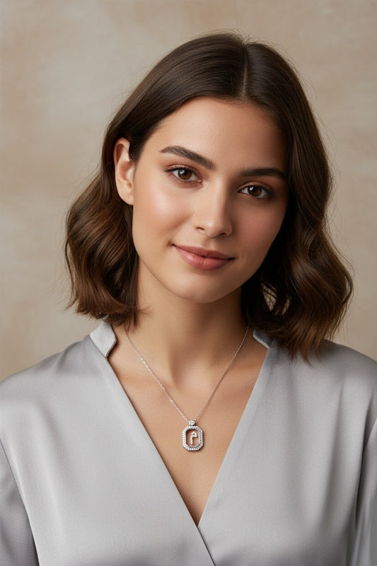 Arabic Letter Plexiglass CZ Necklace X4853654