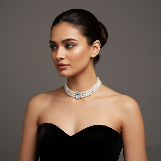 White Pearl and Synthetic Stone Studded Stylish JewelleryX4880315