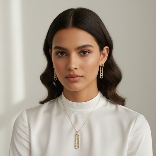 Luxury Geometry Link Stackable Pendant Necklace And Earrings S4538752