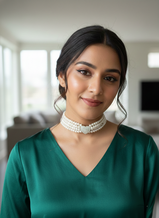 Shining Diva Fashion Latest Stylish Emerald Pearl Choker Necklace for Women S4601119