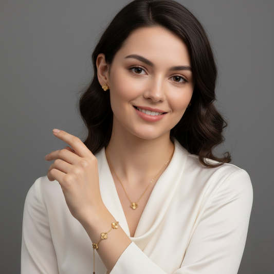 Jewels Galaxy Gold Plated Set Of Three Anti Tarnish Clover Jewellery X4960012