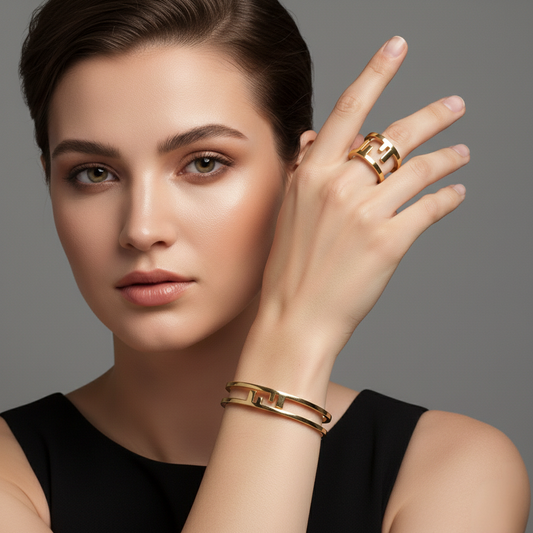 Women's High Quality Gold Plated Bracelet and ring